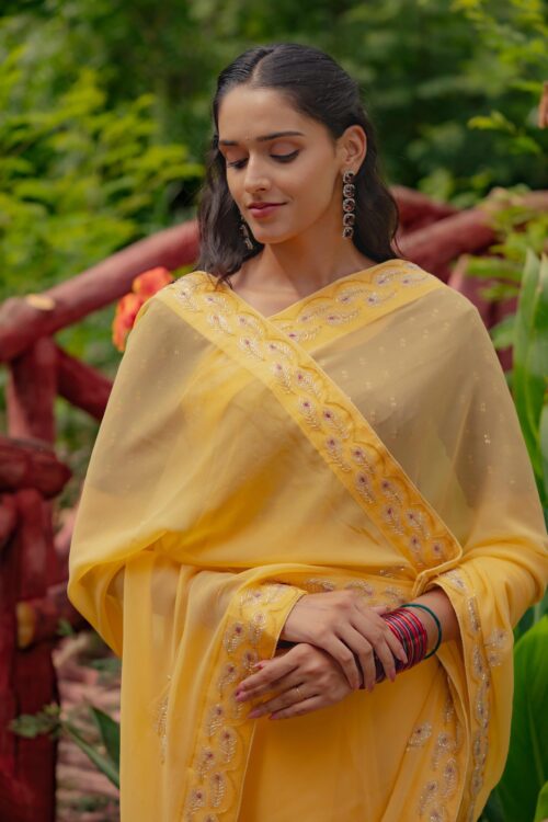 light yellow saree